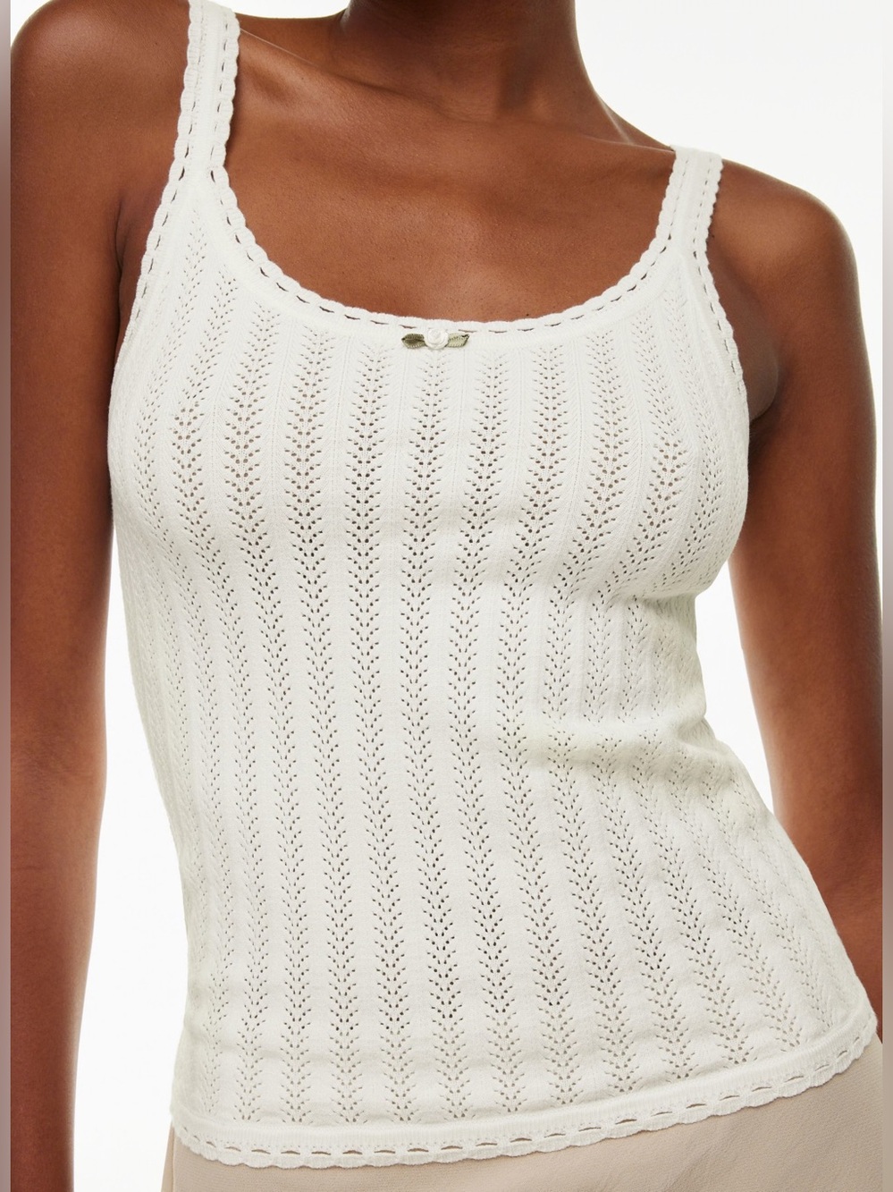 Wilfred Eremia Cream Knit Tank Top with Subtle Lace Trim